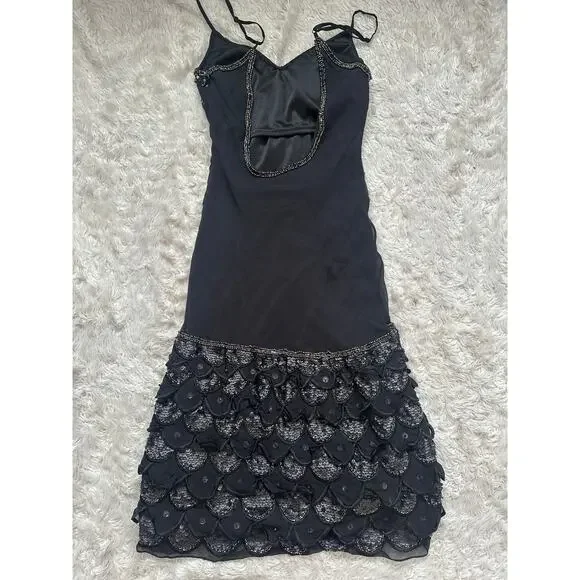 Sue Wong Nocturne Vintage 90’s Silk Dress Silk Slip Mini Dress Beaded Fairy Prom